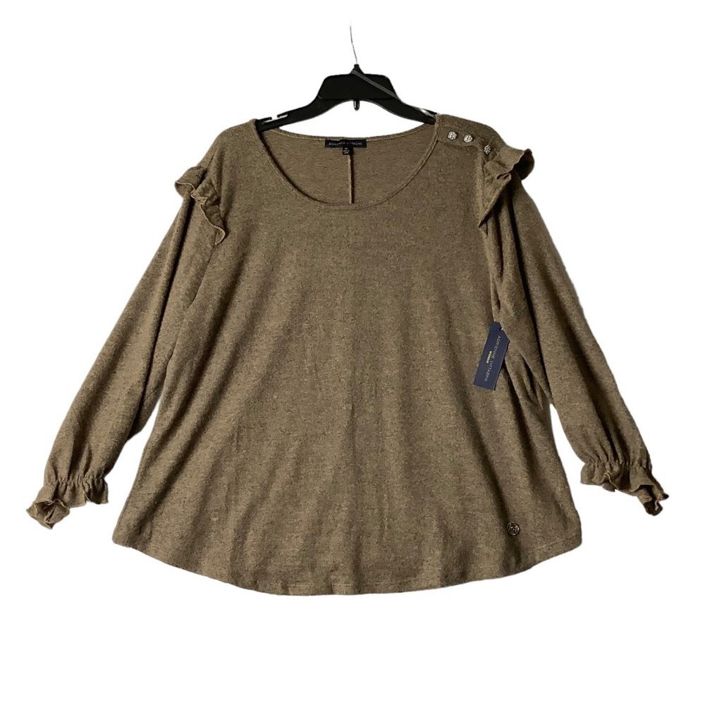 ADRIENNE VITTADINI Sweater Women Size 2X Ruffled Shoulder Gathered Wrist NWT